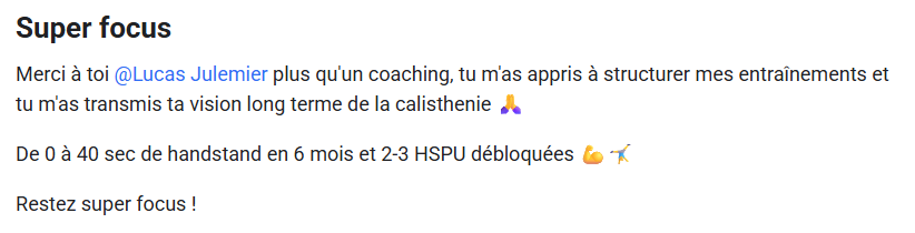 Capture d’un retour sur une progression en handstand et HSPU.